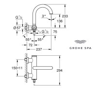 MEDIDAS MONOMANDO BAÑO-DUCHA ATRIO GROHE SPA